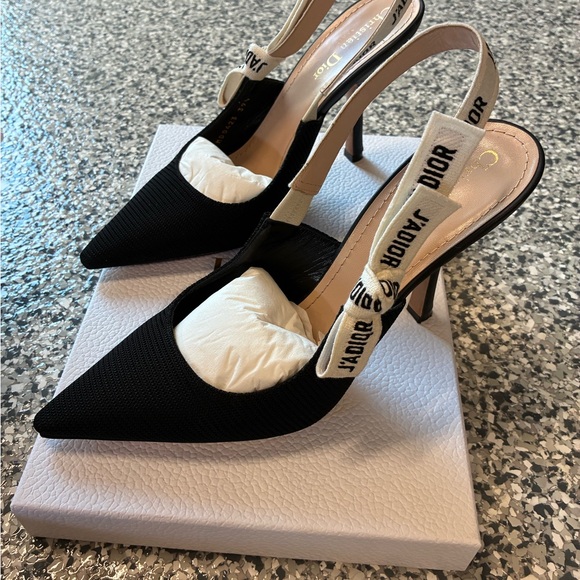 Dior Black and Cream Slingback Heels - Picture 1 of 12